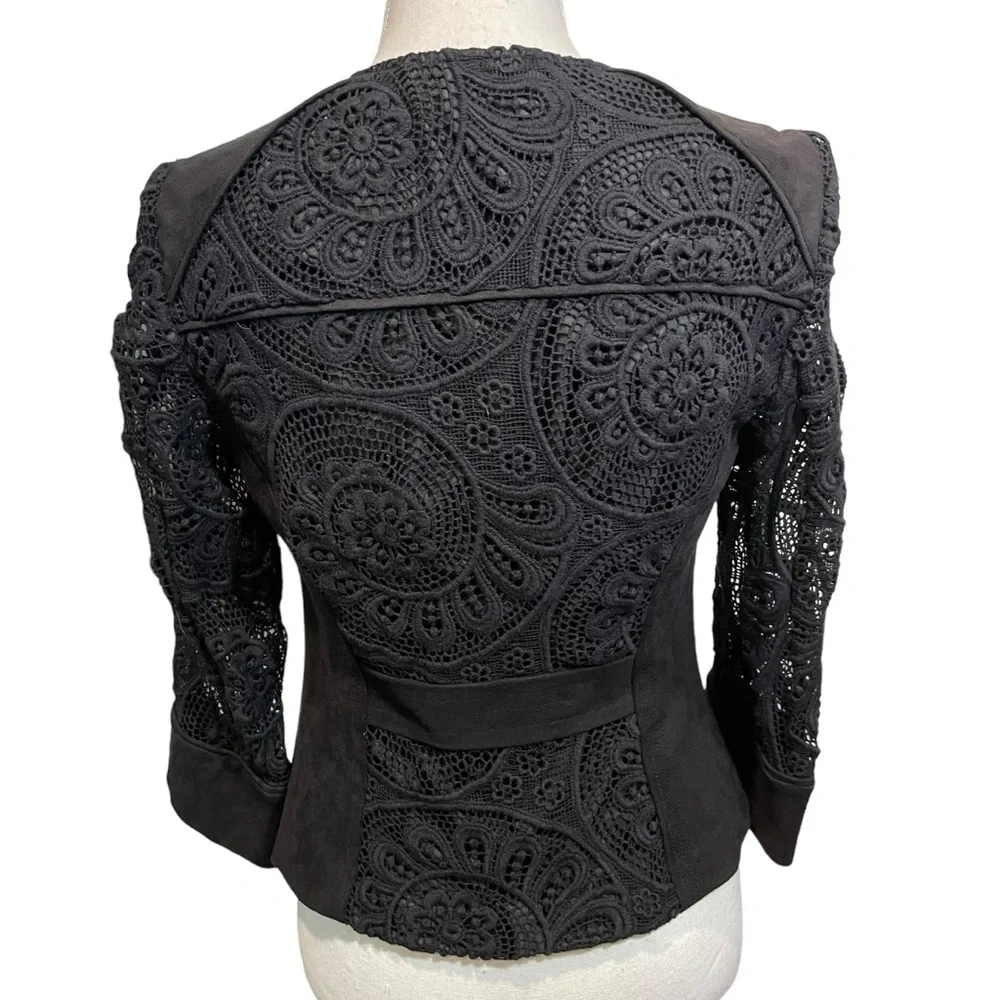 INC International Concepts Full Zip Suede and Crochet Jacket. Size S